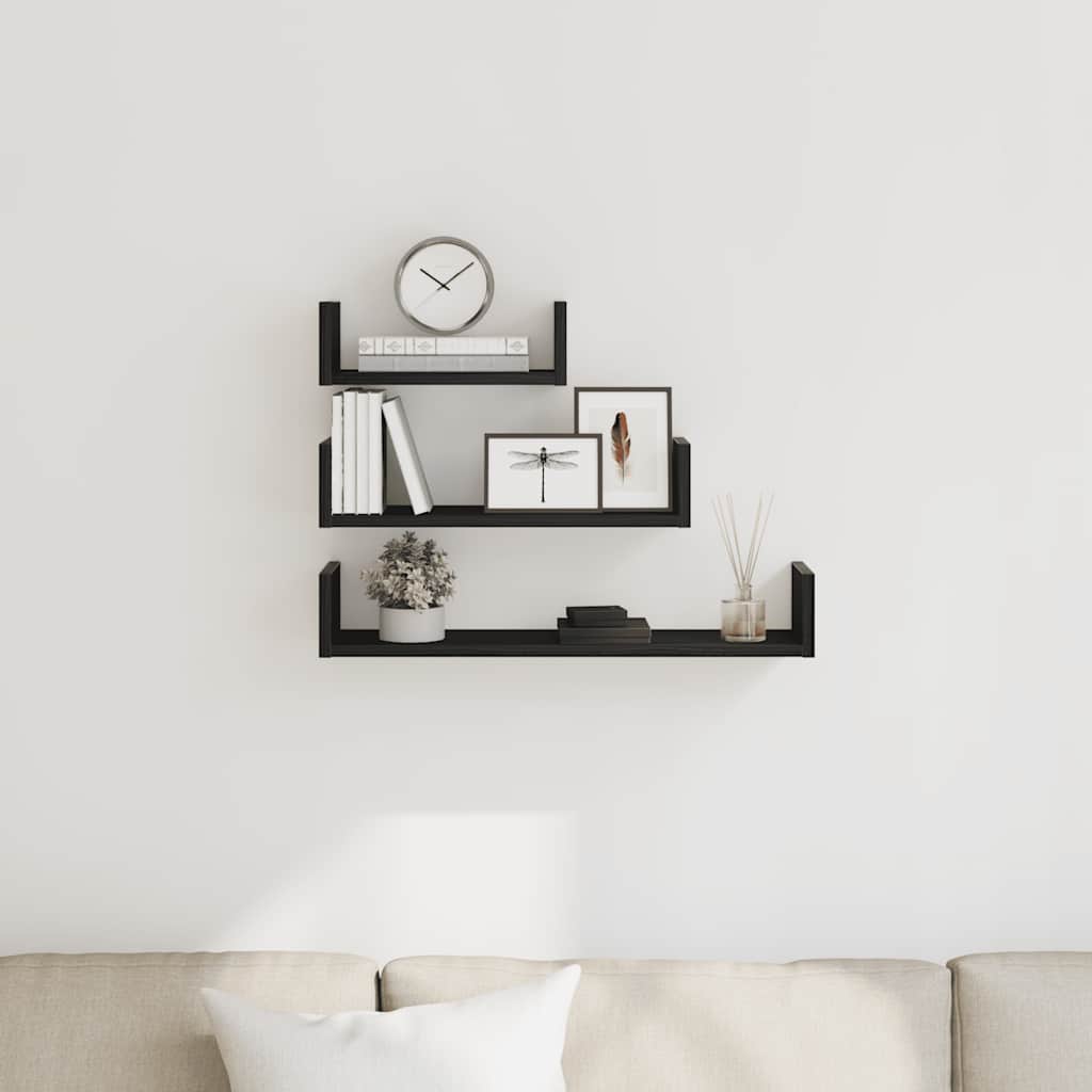 Wandschappen 3 st bewerkt hout zwart eiken