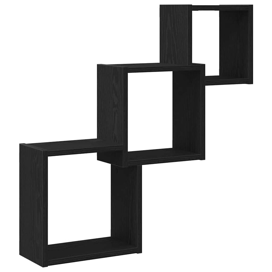 Wandplanken kubus 68x15x68cm bewerkt hout zwart eikenkleur