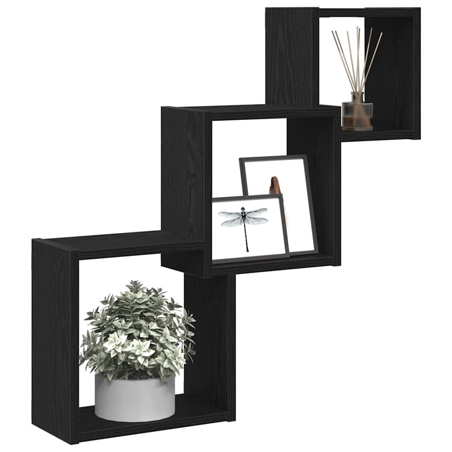 Wandplanken kubus 68x15x68cm bewerkt hout zwart eikenkleur