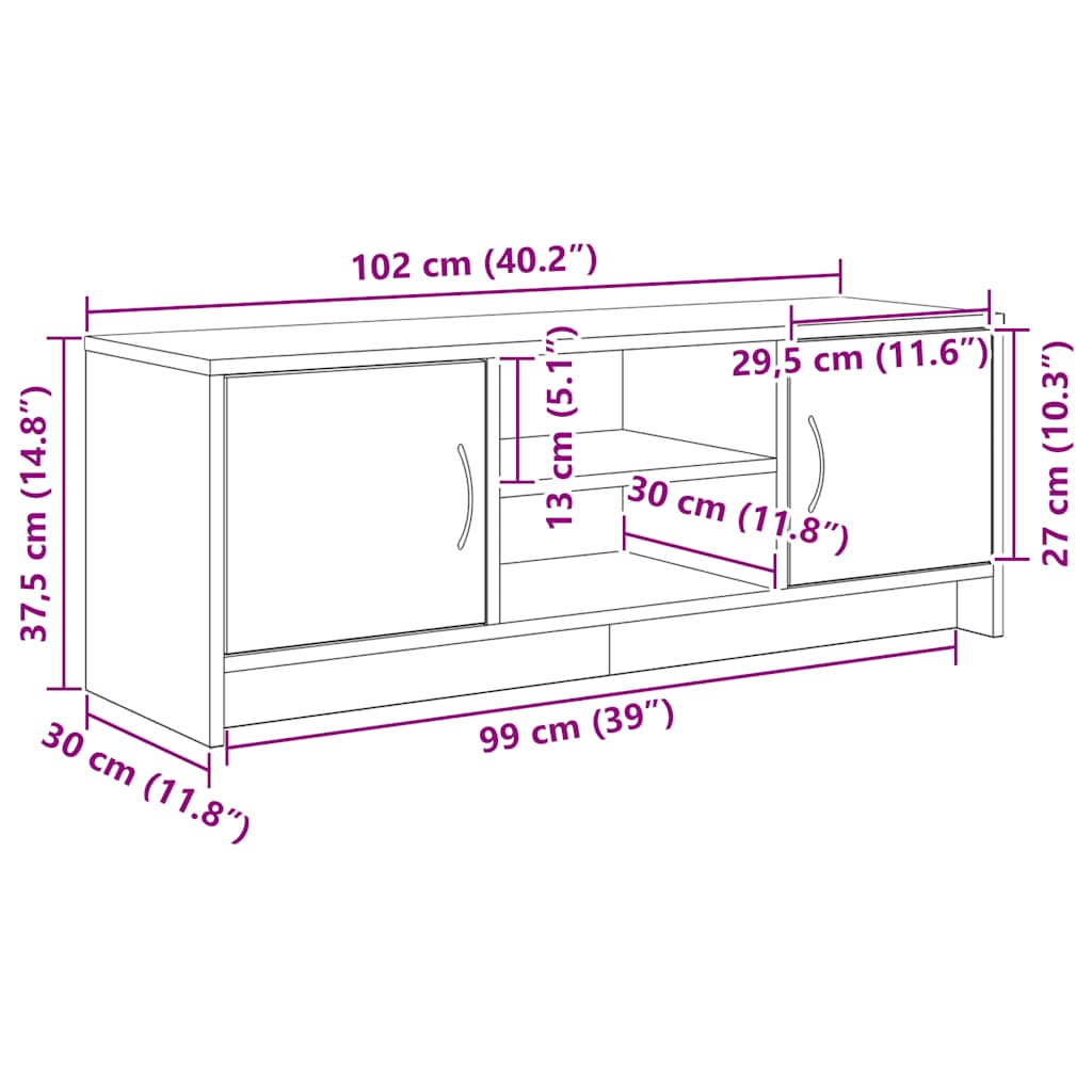 TV-meubel Zwart Eiken 102x30x37,5 cm Engineered Wood