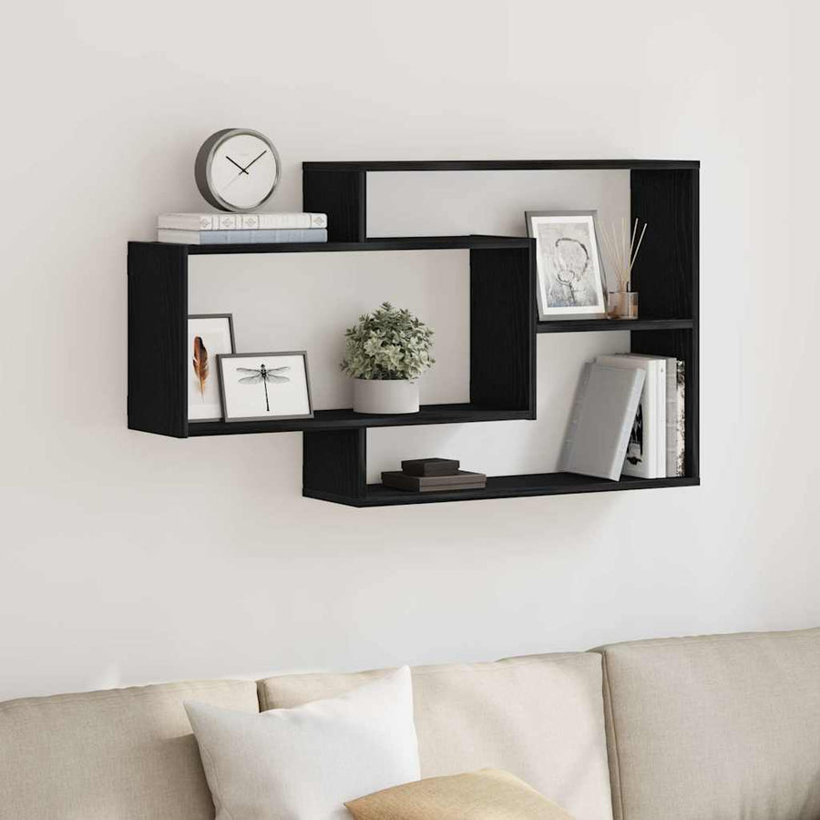 Wandplank Zwart Eiken 104x20x58,5 cm Bewerkt Hout
