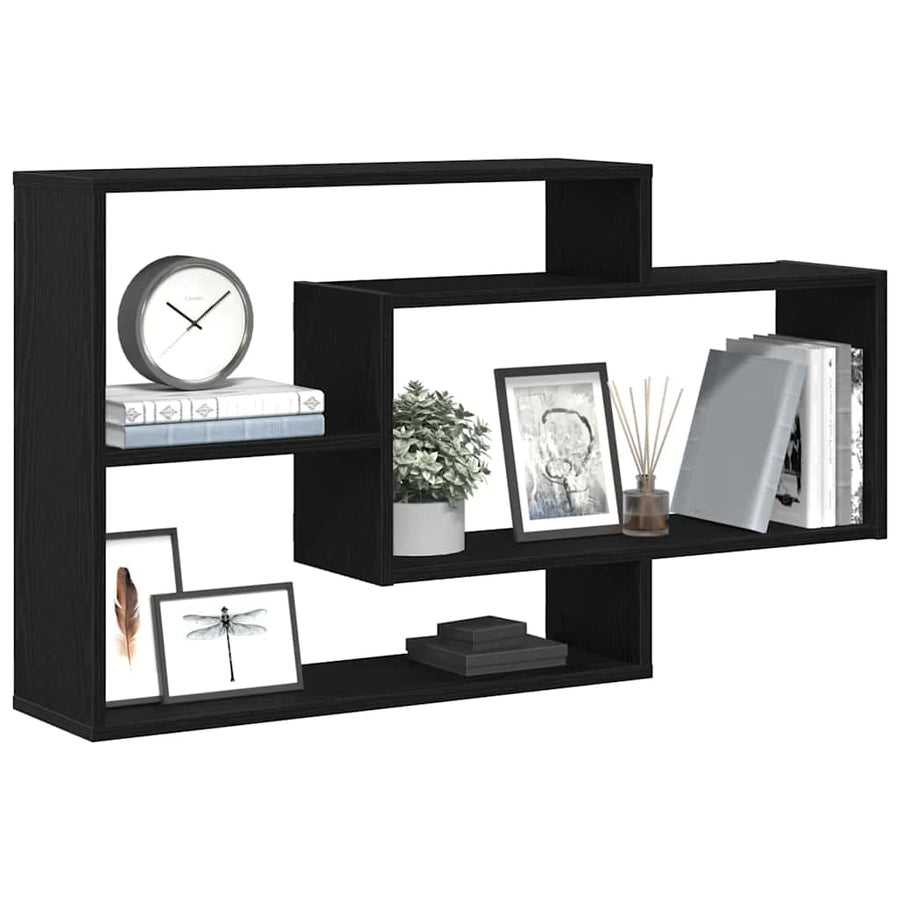 Wandplank Zwart Eiken 104x20x58,5 cm Bewerkt Hout