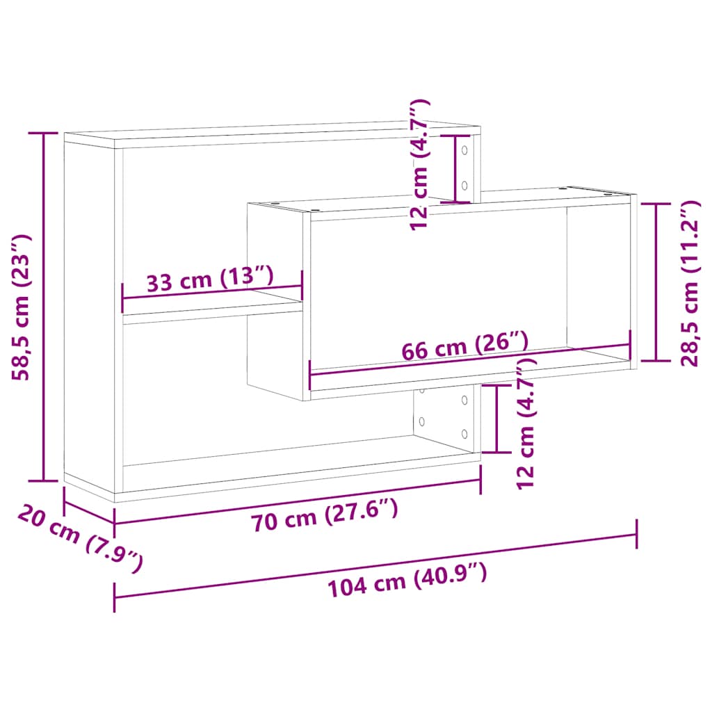 Wandplank Zwart Eiken 104x20x58,5 cm Bewerkt Hout