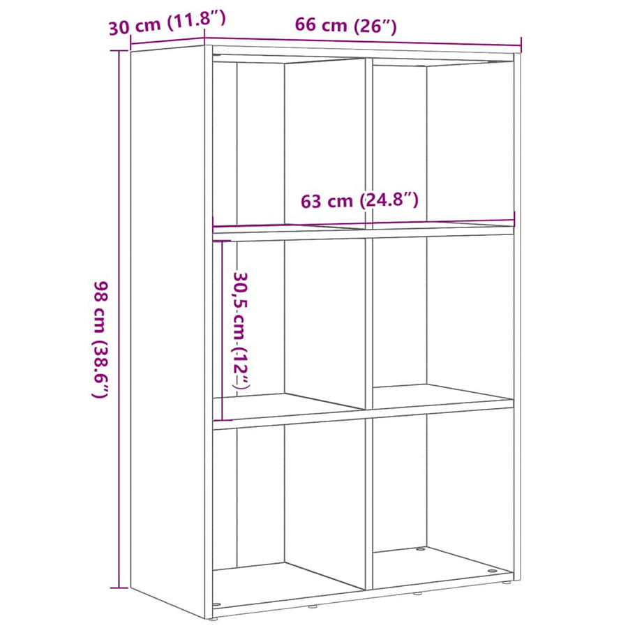 Boekenkast Zwart Eiken 66x30x98 cm Engineered Wood
