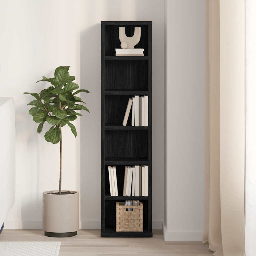 CD-kast 21x20x88 cm spaanplaat zwart eikenkleurig