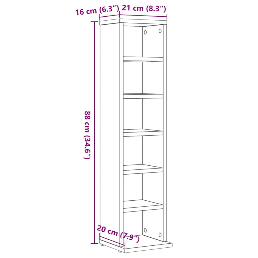 CD-kast 21x20x88 cm spaanplaat zwart eikenkleurig
