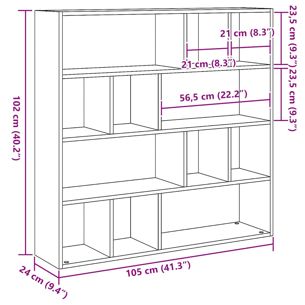 Boekenkast/kamerverdeler zwart eiken 105x24x102 cm