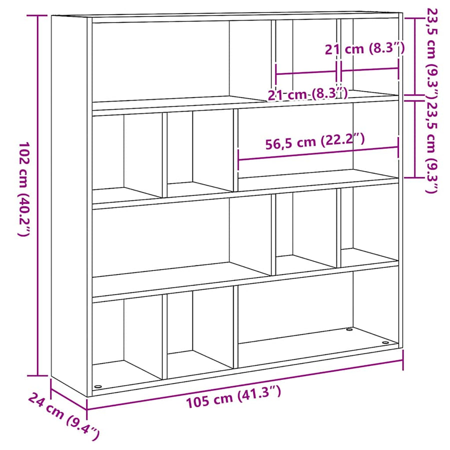 Boekenkast/kamerverdeler zwart eiken 105x24x102 cm