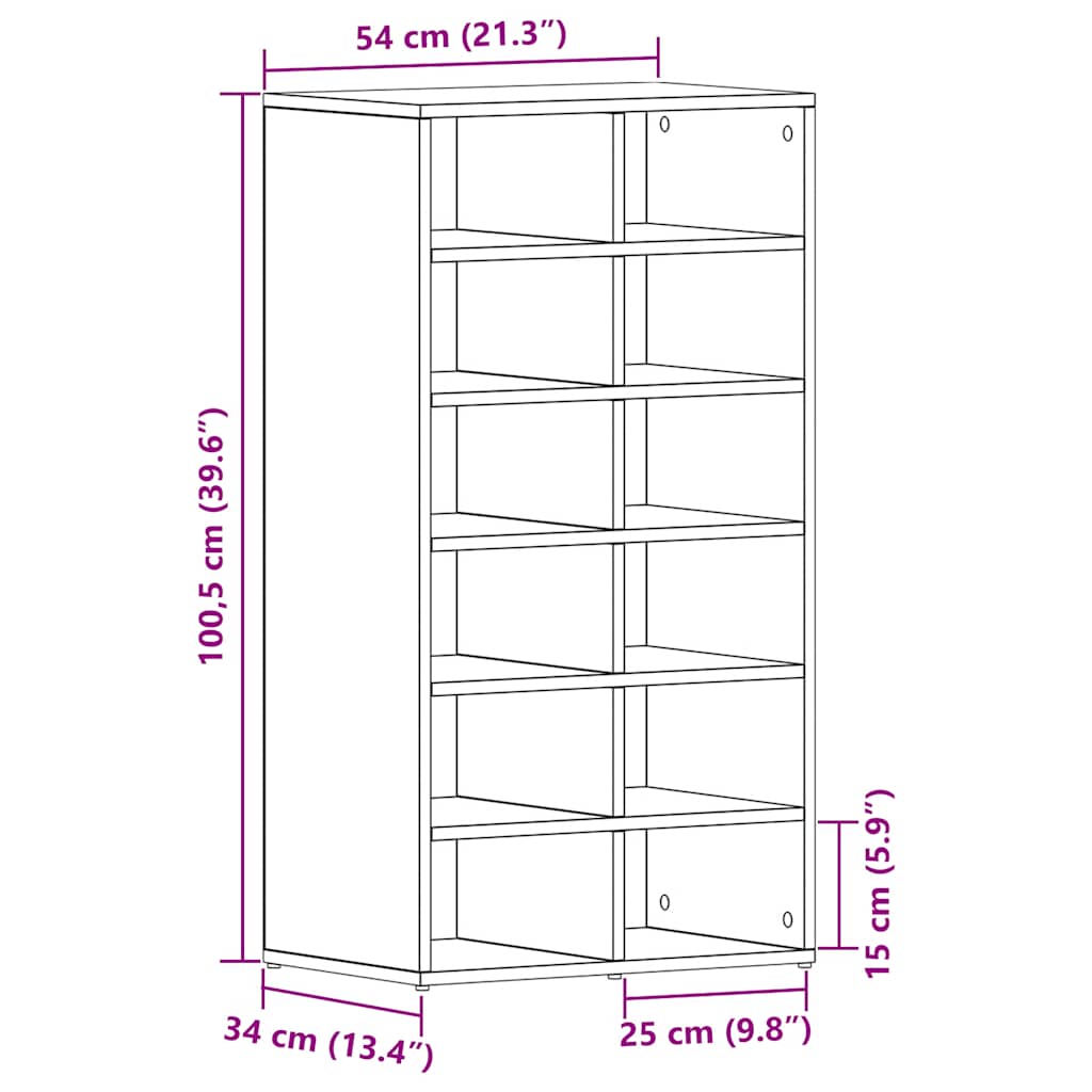 Schoenenrek 54x34x100,5 cm spaanplaat zwart eikenkleurig