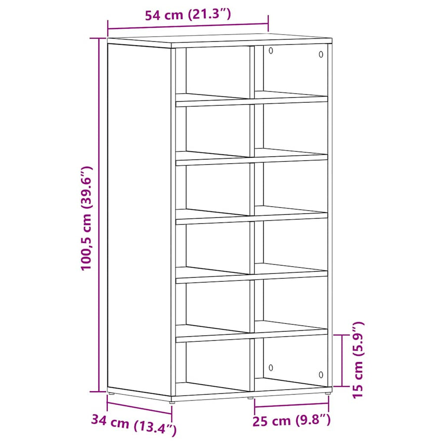 Schoenenrek 54x34x100,5 cm spaanplaat zwart eikenkleurig