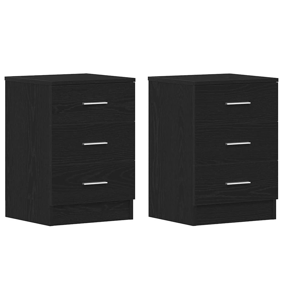 Nachtkastjes 2 stuks Zwart Eiken 38x35x55 cm Bewerkt Hout