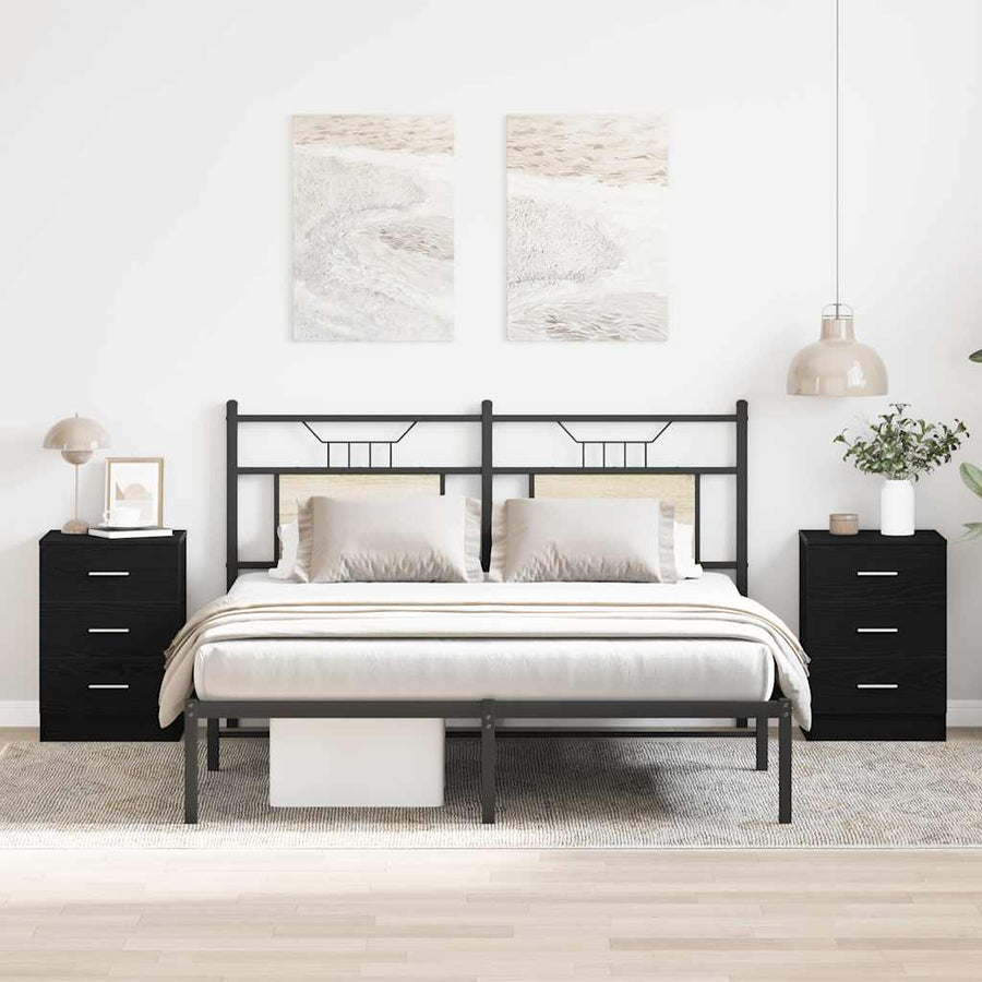 Nachtkastjes 2 stuks Zwart Eiken 38x35x55 cm Bewerkt Hout