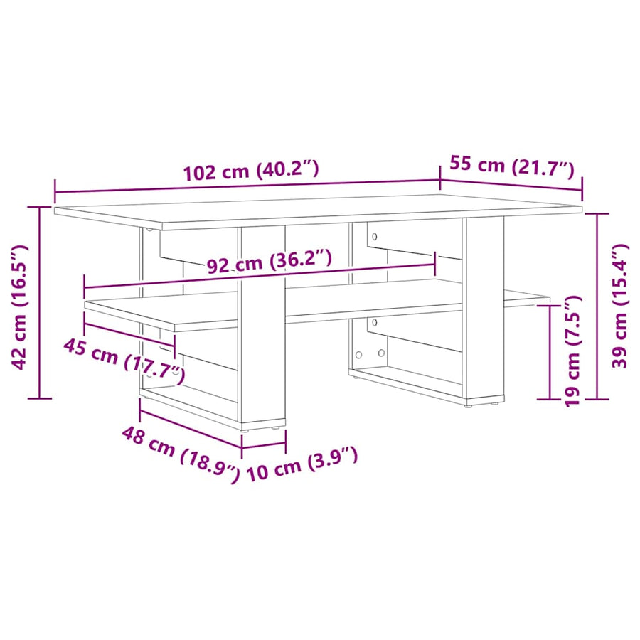 Salontafel Zwart Eiken 102 x 55 x 42 cm Bewerkt hout