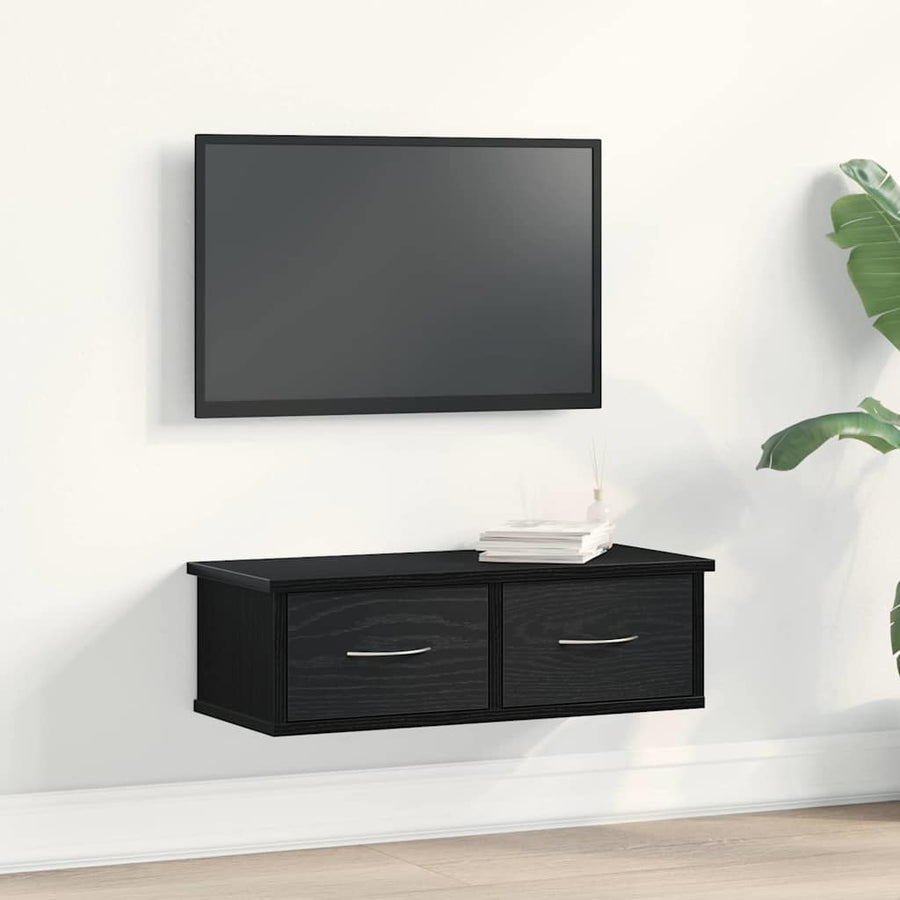 Wandkast met lade Zwart Eiken 60 x 26 x 18,5 cm Bewerkt hout