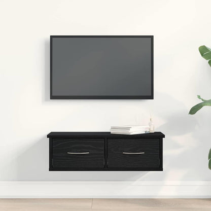 Wandkast met lade Zwart Eiken 60 x 26 x 18,5 cm Bewerkt hout