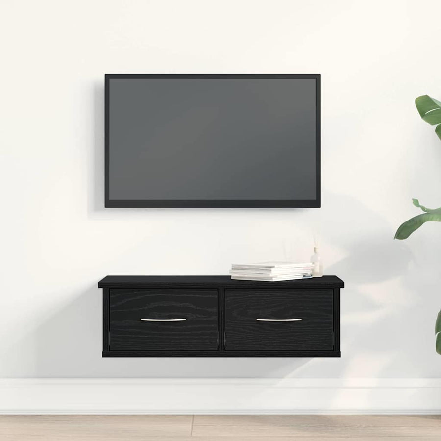 Wandkast met lade Zwart Eiken 60 x 26 x 18,5 cm Bewerkt hout