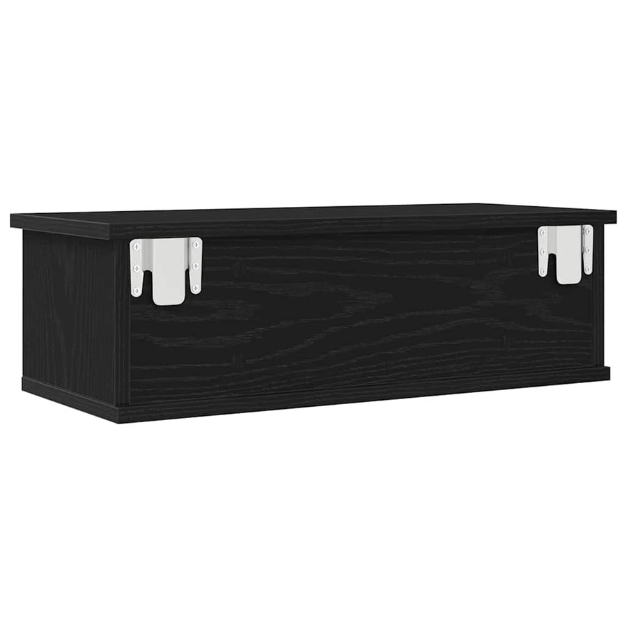 Wandkast met lade Zwart Eiken 60 x 26 x 18,5 cm Bewerkt hout
