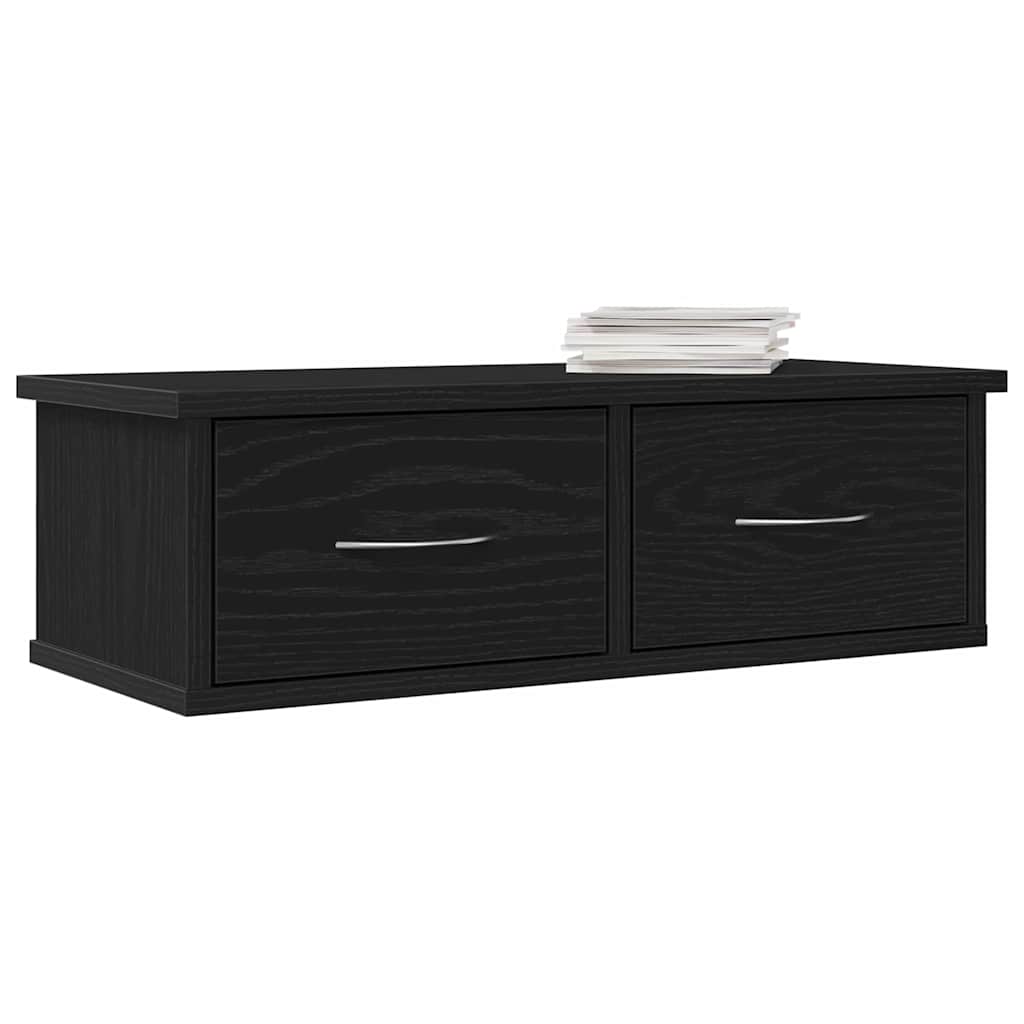 Wandkast met lade Zwart Eiken 60 x 26 x 18,5 cm Bewerkt hout