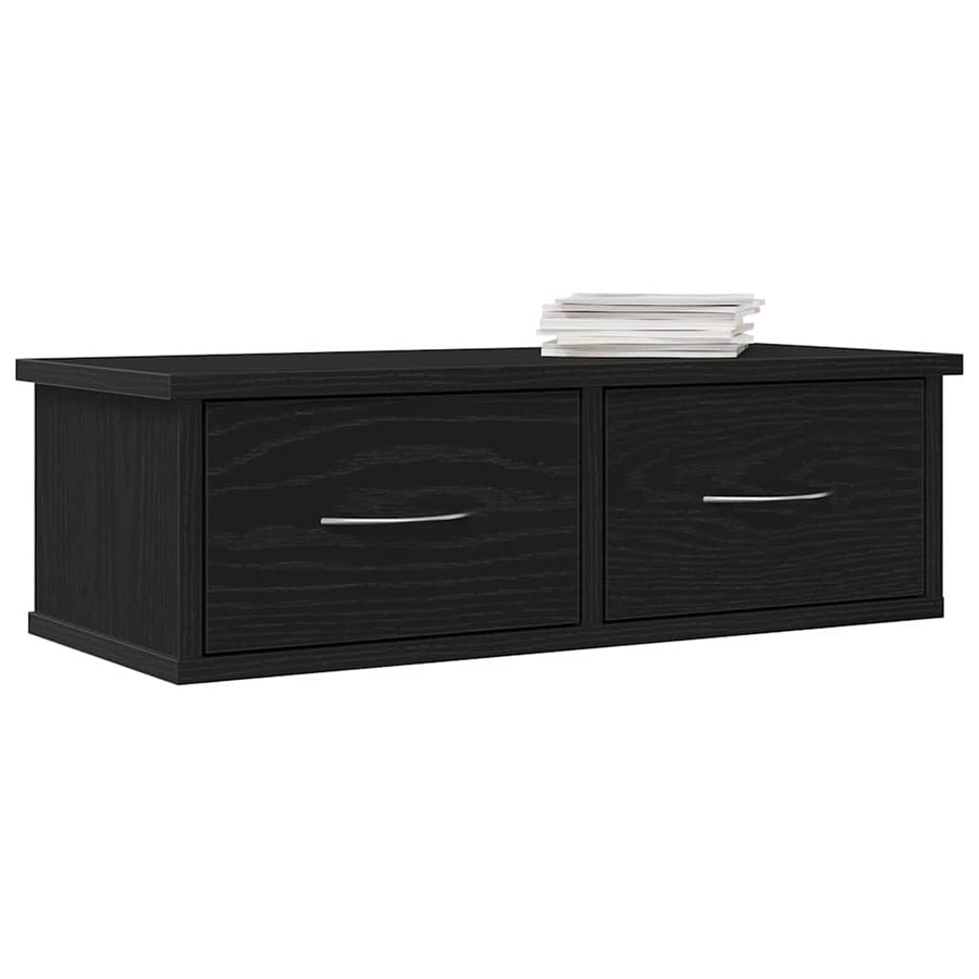 Wandkast met lade Zwart Eiken 60 x 26 x 18,5 cm Bewerkt hout