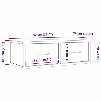 Wandkast met lade Zwart Eiken 60 x 26 x 18,5 cm Bewerkt hout