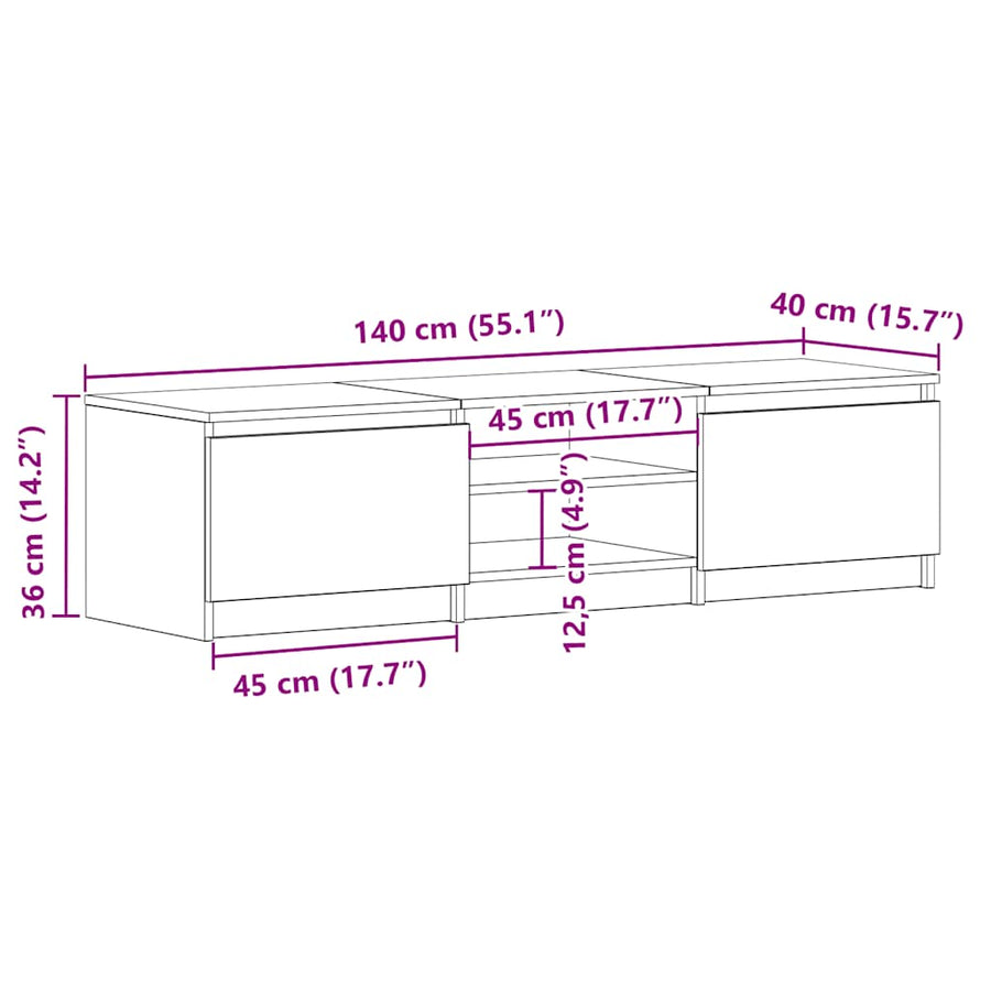 TV-meubel Zwart Eiken 140x40x36 cm Bewerkt Hout