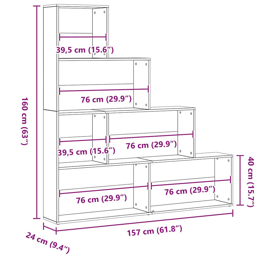 Boekenkast Zwart Eiken 155 x 24 x 160 cm Bewerkt hout