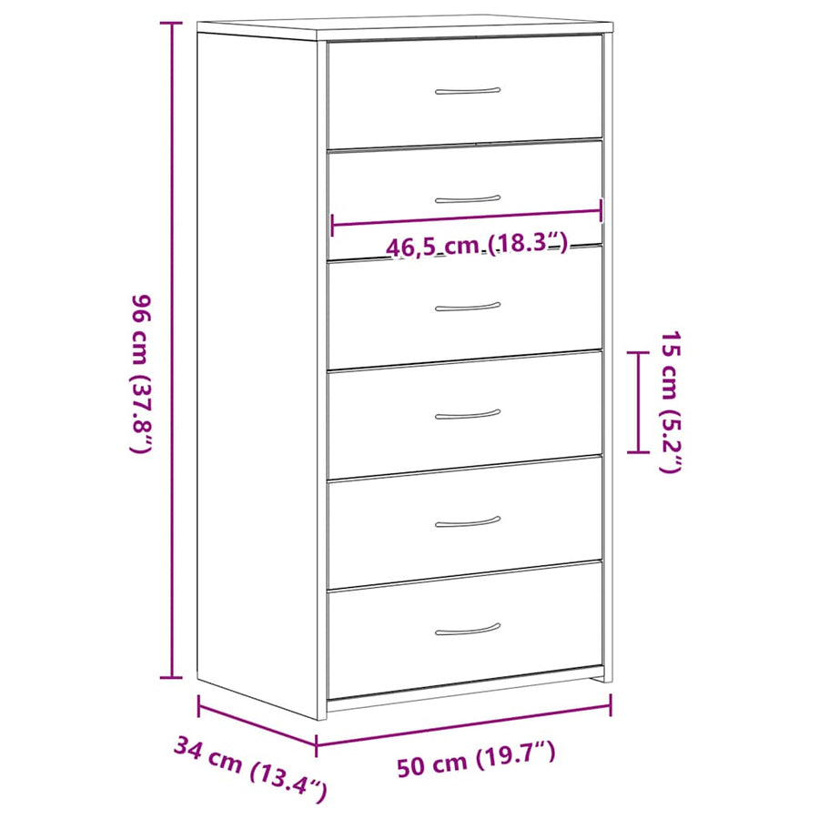 Dressoir met 6 lades 50x34x96 cm spaanplaat zwart eikenkleurig