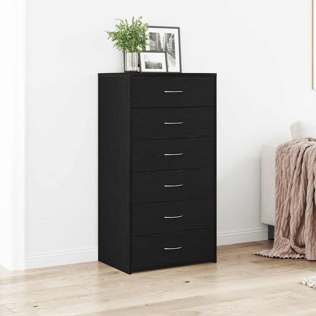 Dressoir met 6 lades 50x34x96 cm spaanplaat zwart eikenkleurig