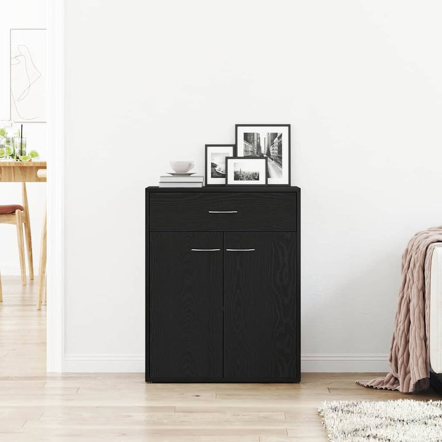 Dressoir met lade Zwart Eiken 60 x 30 x 75 cm Bewerkt hout