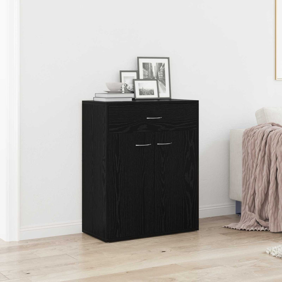 Dressoir met lade Zwart Eiken 60 x 30 x 75 cm Bewerkt hout