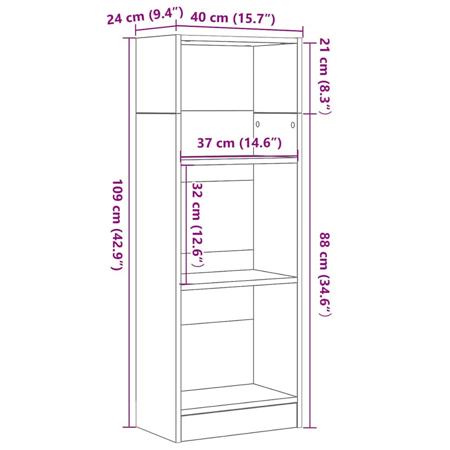 Boekenkast Zwart Eiken 40x24x109 cm Engineered Wood