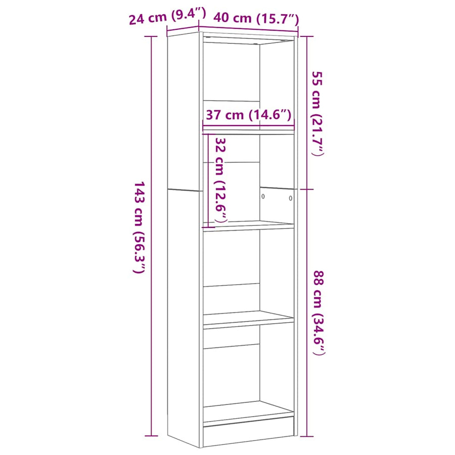 Boekenkast Zwart Eiken 40x24x143 cm Engineered Wood
