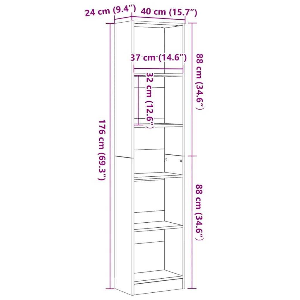 Boekenkast Zwart Eiken 40x24x176 cm Engineered Wood