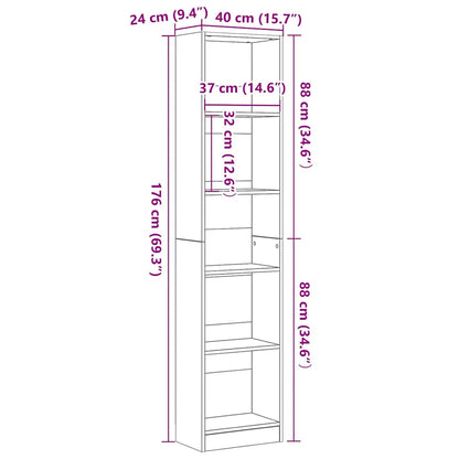 Boekenkast Zwart Eiken 40x24x176 cm Engineered Wood
