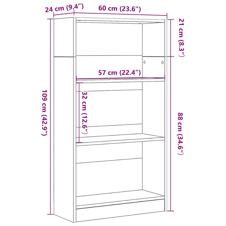 Boekenkast Zwart Eiken 60x24x109 cm Engineered Wood