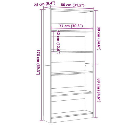 Boekenkast 80X24X Spaanplaat Kleurig Zwart Eiken 80 cm 176 cm