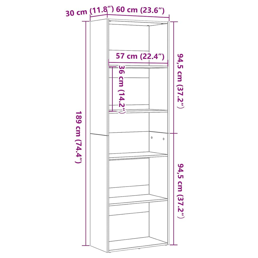 Boekenkast 60X30X Spaanplaat Kleurig Zwart Eiken 60 cm 189 cm