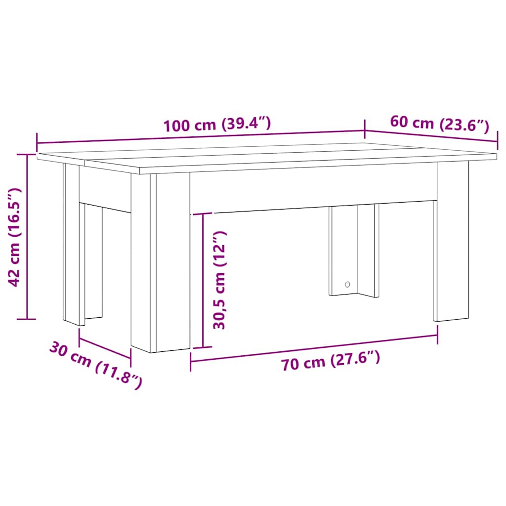 | Salontafel | Zwart eiken 100 x 60 x 42 cm Bewerkt hout