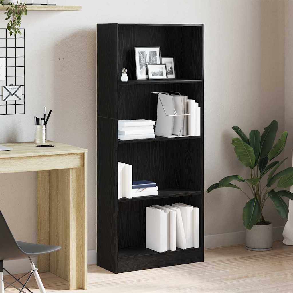 Boekenkast Zwart Eiken 60 x 24 x 143 cm Bewerkt hout