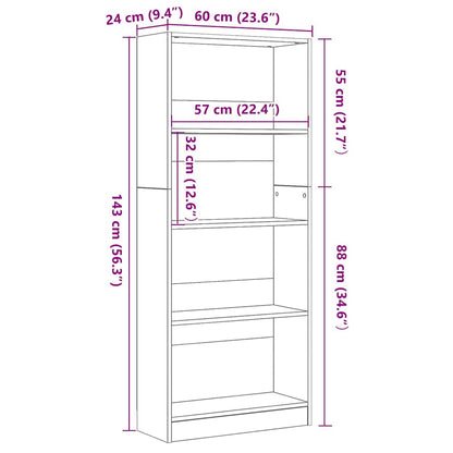 Boekenkast Zwart Eiken 60 x 24 x 143 cm Bewerkt hout