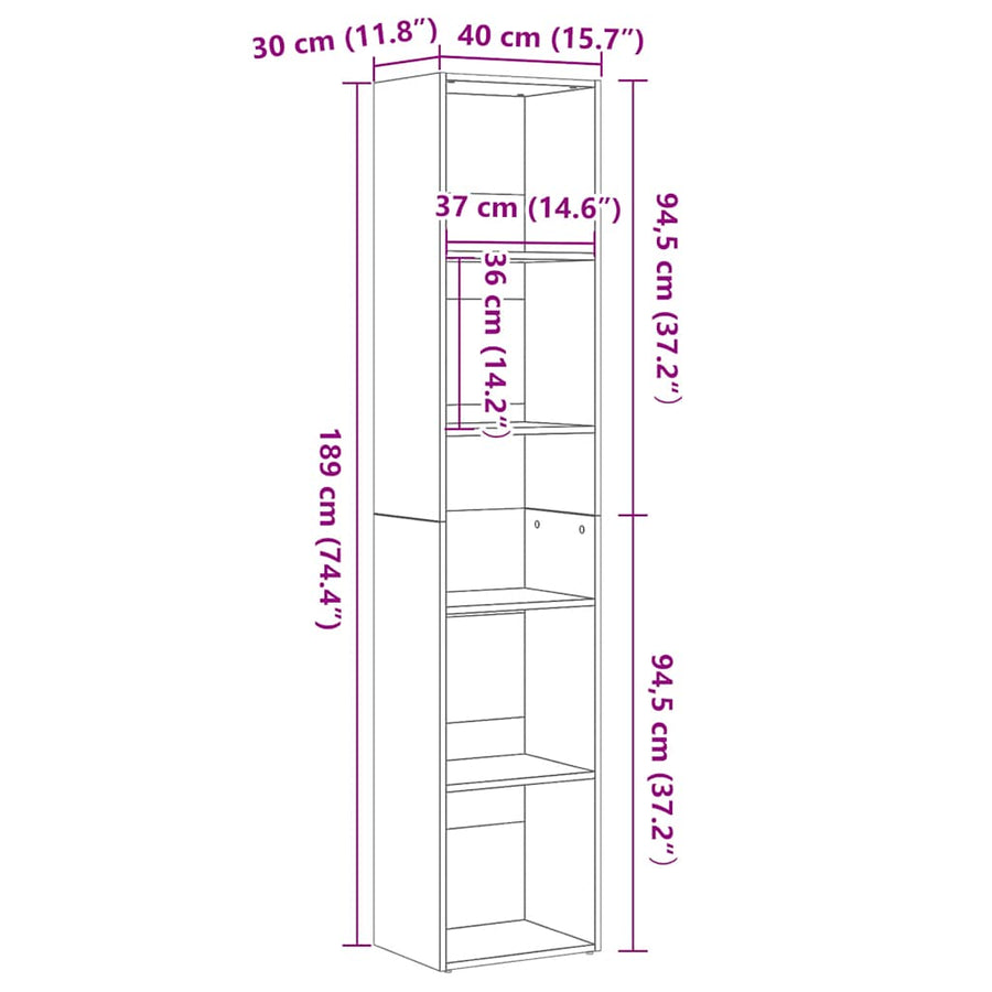 Boekenkast zwart eiken 40x30x189 cm bewerkt hout