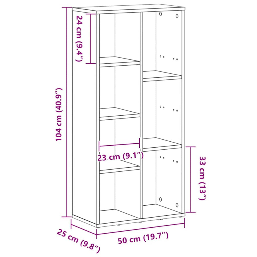 Boekenkast 50X25X104 Cm Bewerkt Hout Kleurig Zwart eiken
