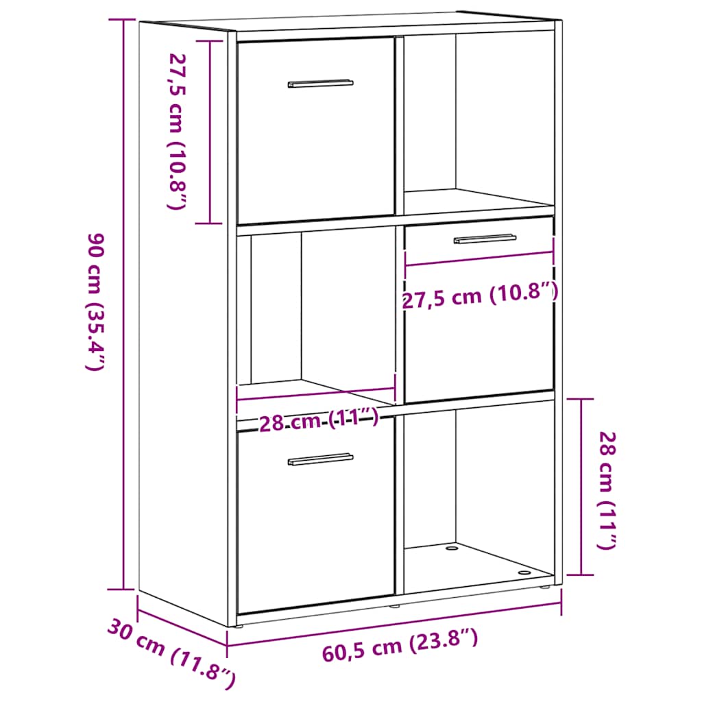 Boekenkast/kamerverdeler zwart eiken 60,5x30x90cm bewerkt hout