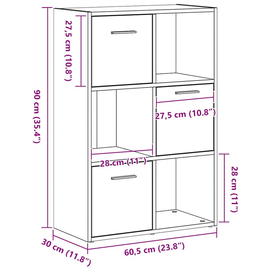 Boekenkast/kamerverdeler zwart eiken 60,5x30x90cm bewerkt hout