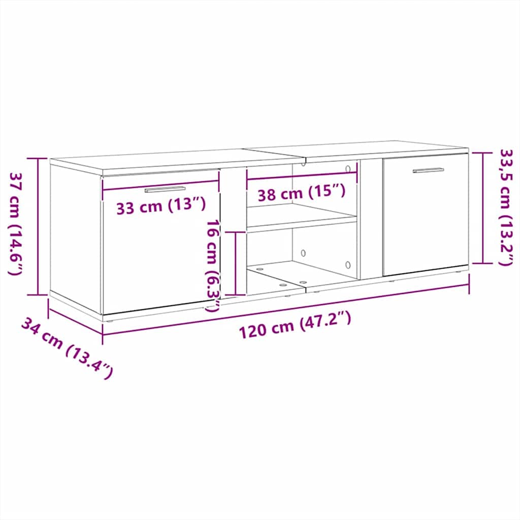 TV-meubel Zwart Eiken 120x34x37 cm Bewerkt Hout