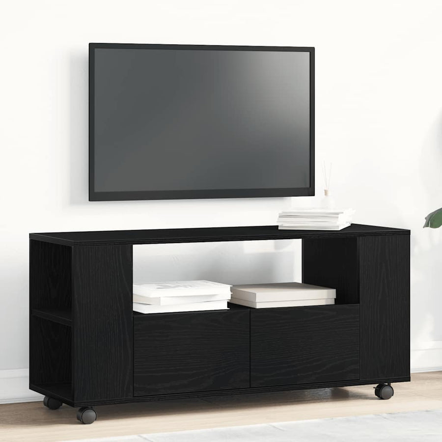 Tv-Meubel Wielen 102X34,5X43 Cm Spaanplaat Kleurig Zwart eiken