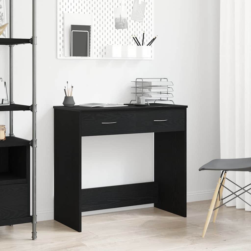 Bureau met lade Zwart Eiken 80 x 40 x 75 cm Bewerkt hout