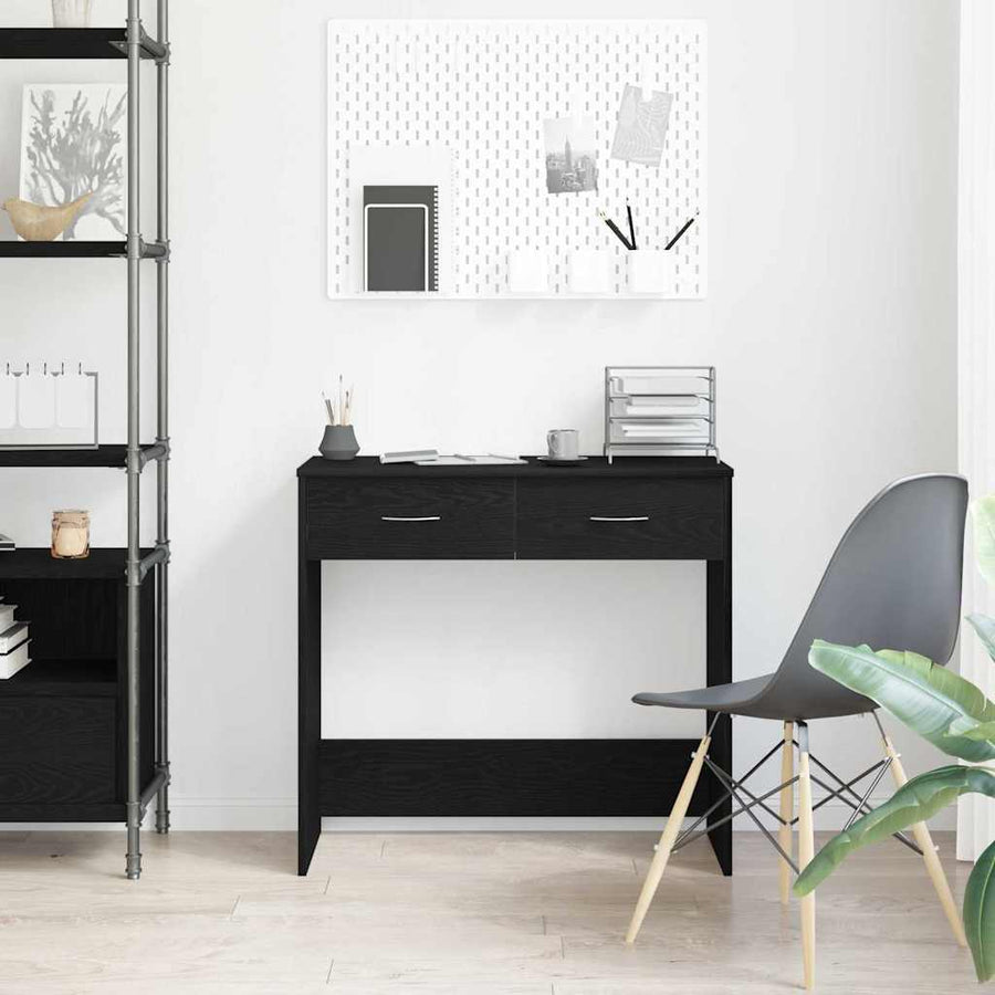 Bureau met lade Zwart Eiken 80 x 40 x 75 cm Bewerkt hout