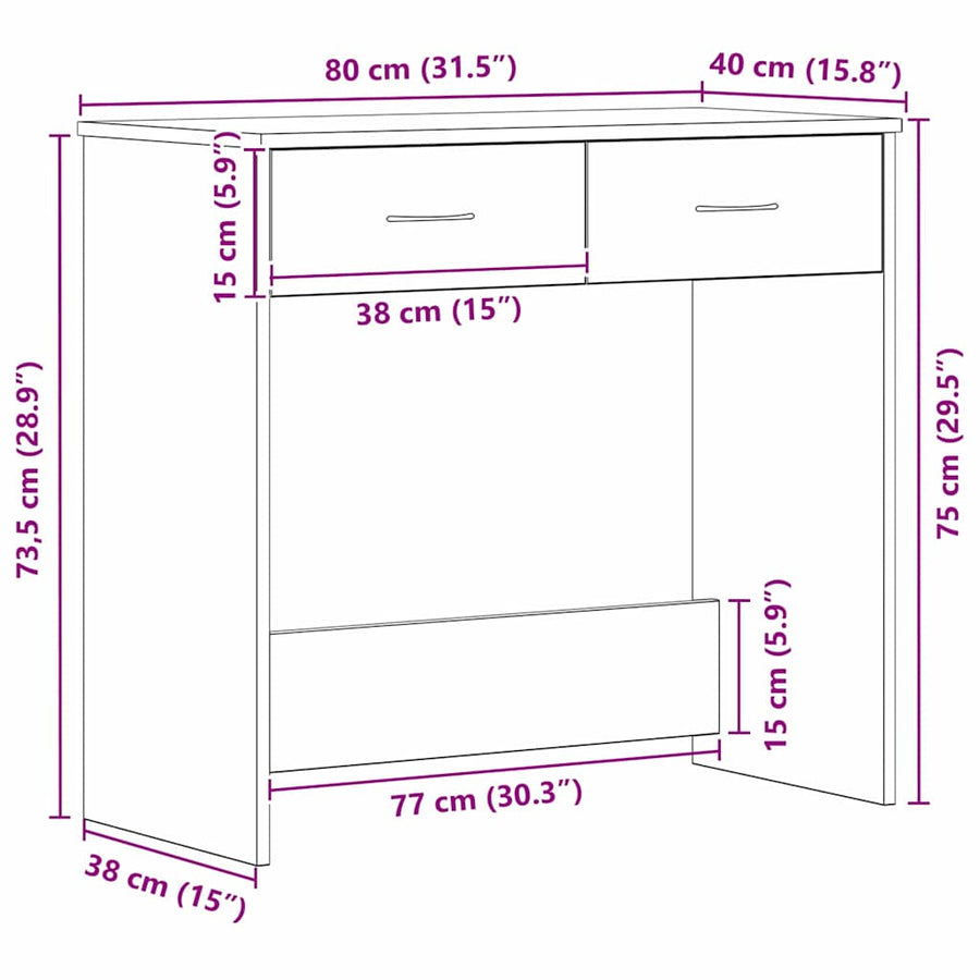Bureau met lade Zwart Eiken 80 x 40 x 75 cm Bewerkt hout