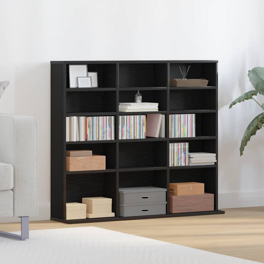 CD-kast 100,5x23x89,5 cm bewerkt hout zwart eikenkleurig
